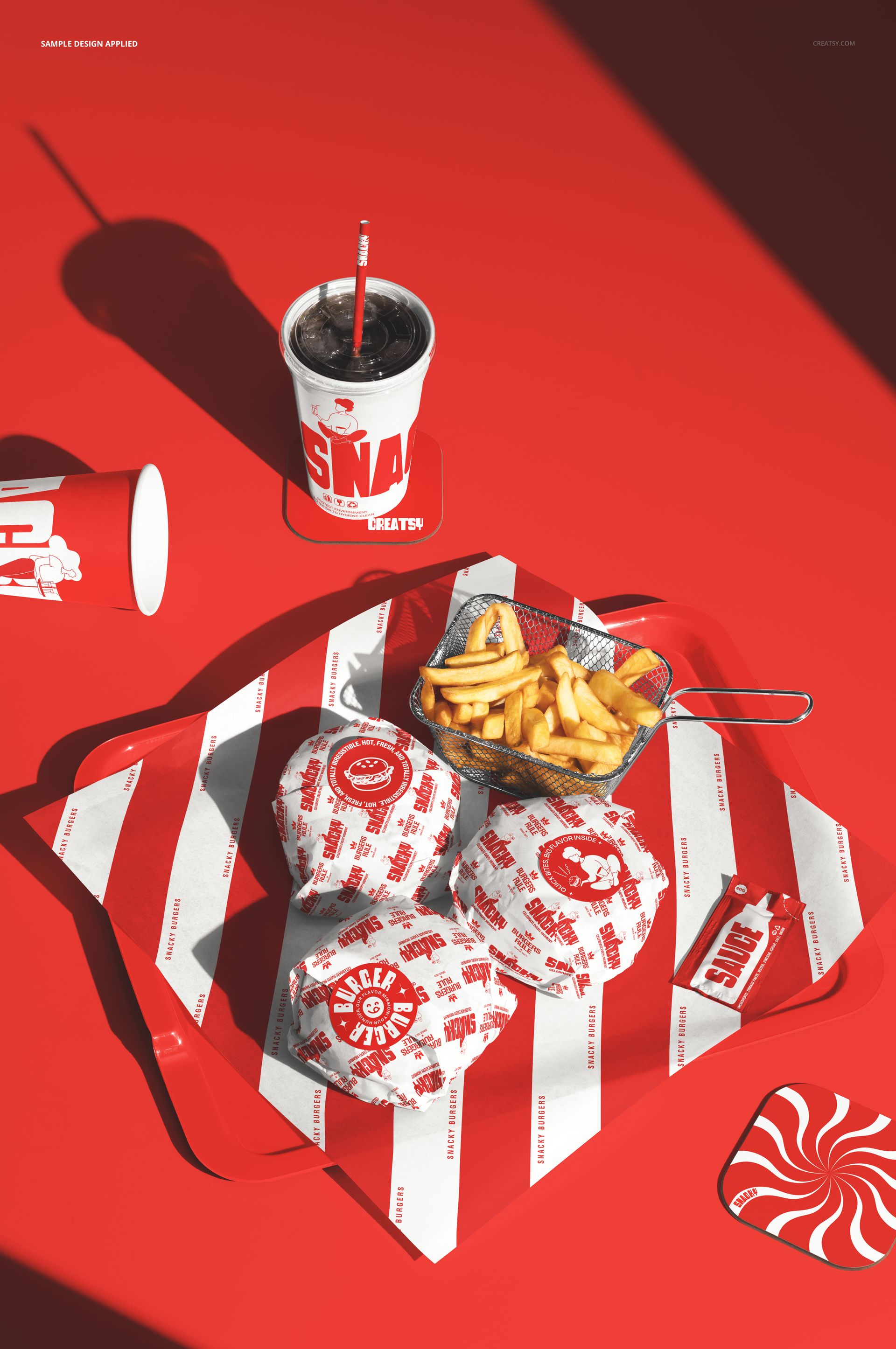 Wrapped Burgers & Fries on a Tray Mockup - mockup screenshot 4