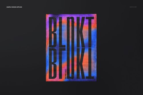 Front view of a fleece blanket mockup featuring large black letters and a colorful abstract gradient background.