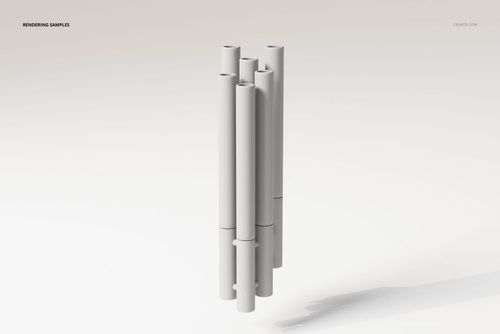 Front view of a crystal glass wall lamp 3D model with cylindrical vertical tubes in a minimalist white setting.