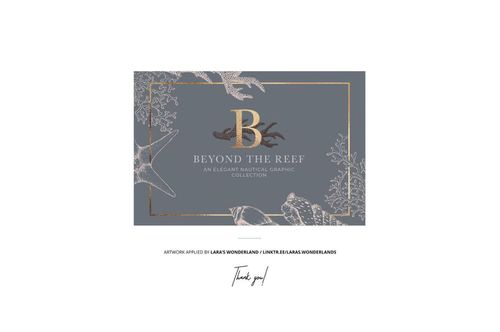 Folded fabric mockup featuring a rectangular swatch with a nautical graphic design in muted blue and gold tones.