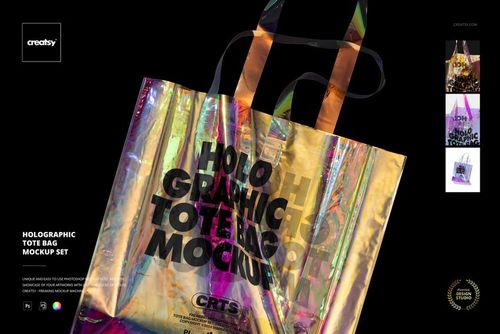 Holographic Tote Bag Mockup Set - mockup preview 1
