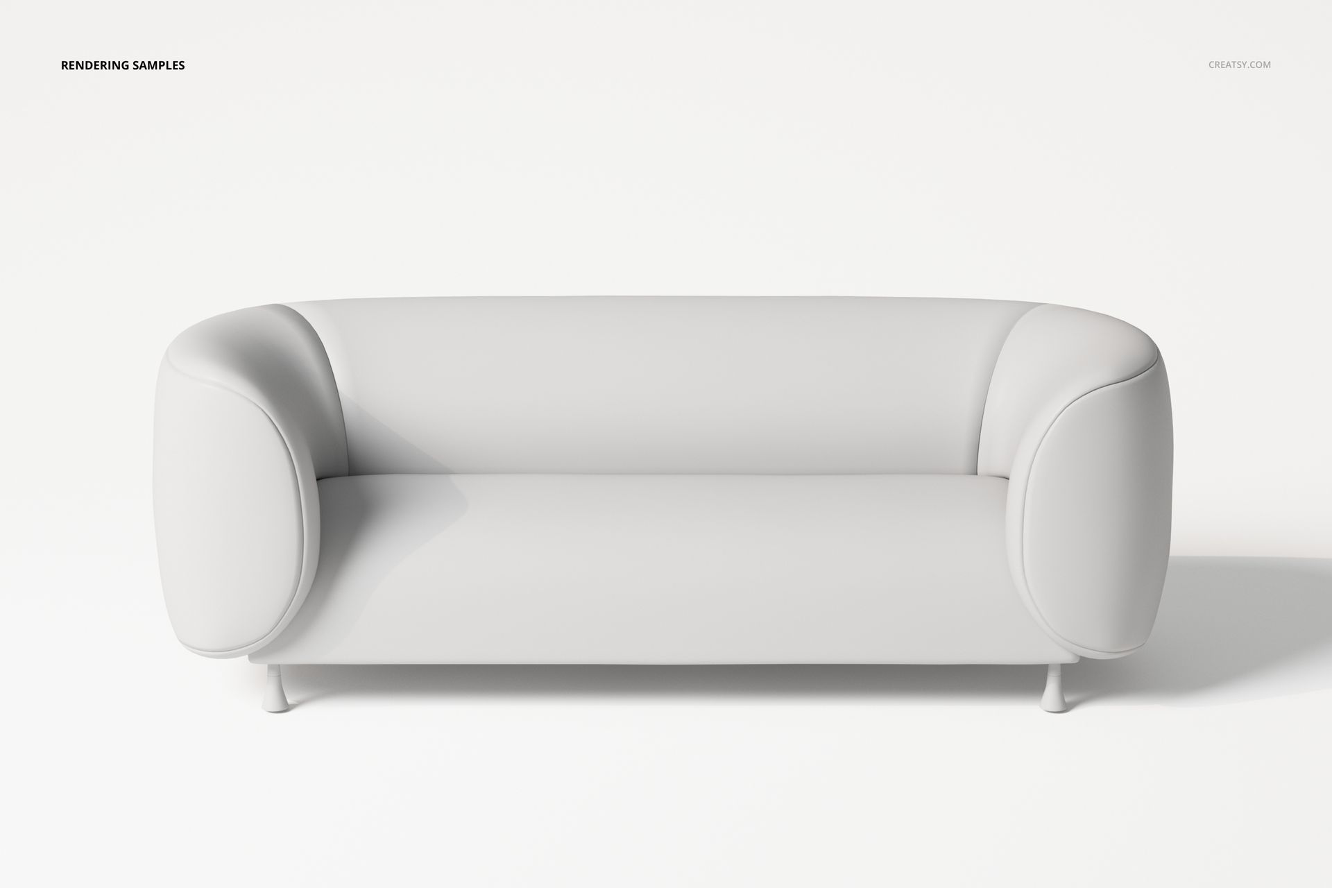 Modern oval-shaped sofa in light gray color, viewed from the front against a plain white background.