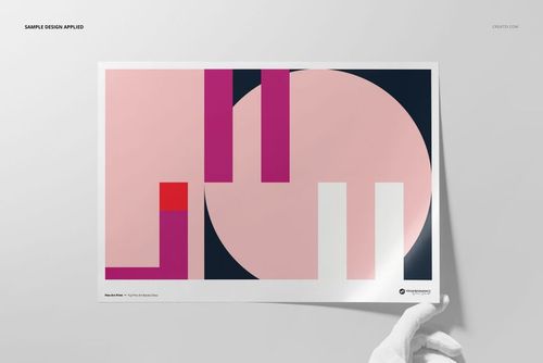 A3 fine art print mockup featuring abstract geometric shapes in pink, purple, red, and navy on a white background.