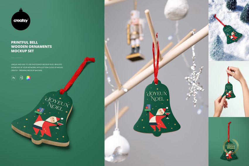 Printful Bell Wooden Ornaments Mockup Set - mockup screenshot 1