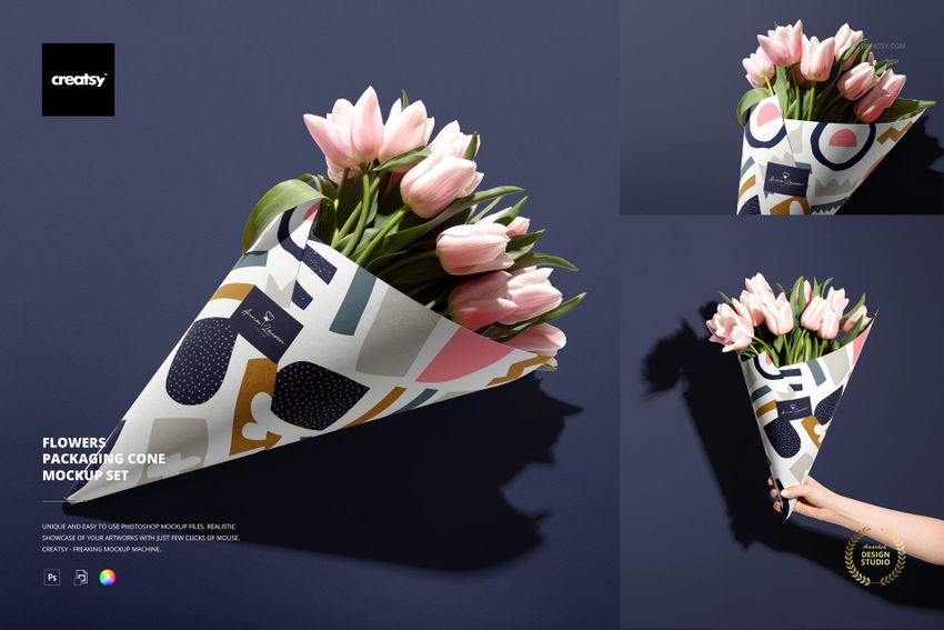 Flowers Packaging Cone Mockup Set - mockup screenshot 1