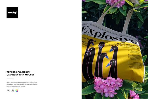 Tote Bag Placed on Oleander Bush Mockup - mockup preview 1