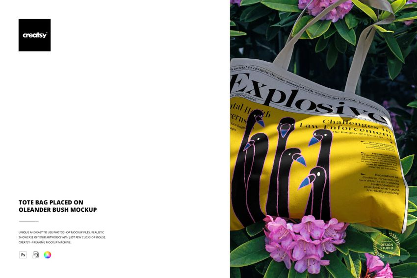 Tote Bag Placed on Oleander Bush Mockup - mockup screenshot 1