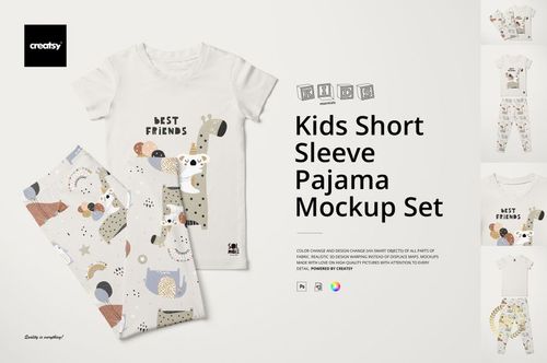 Kids Short Sleeve Pajama Mockup Set - mockup preview 1