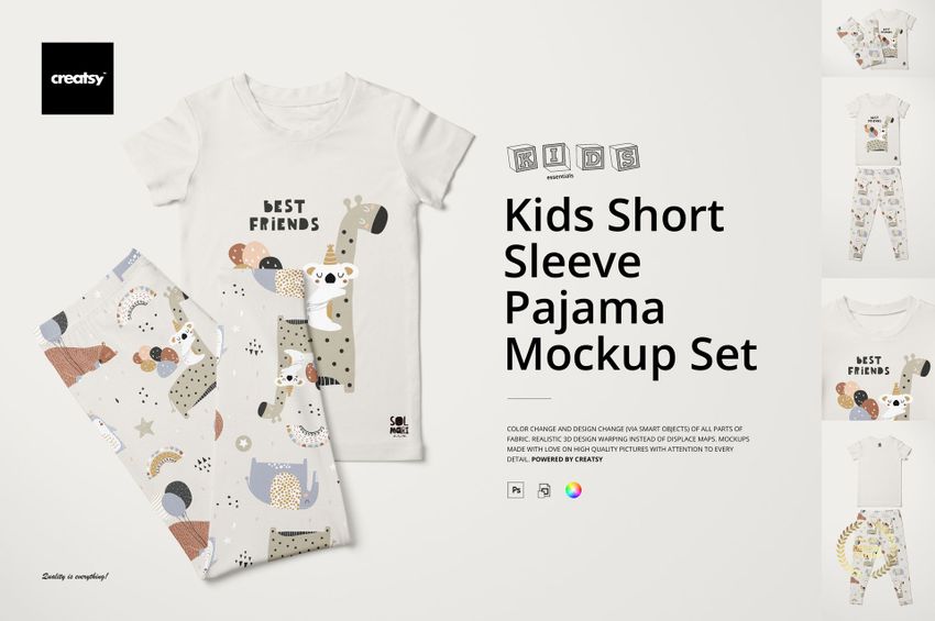 Kids Short Sleeve Pajama Mockup Set - mockup screenshot 1