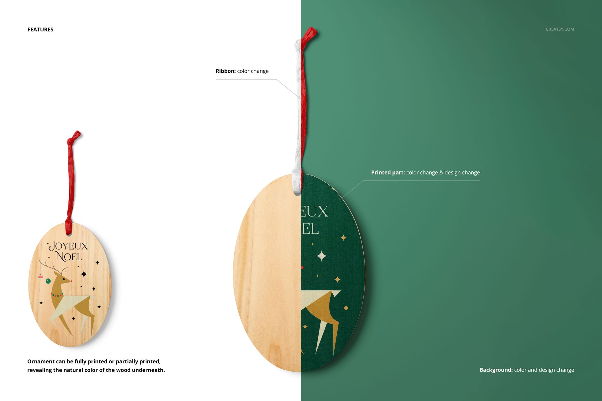 Printful Oval Wooden Ornaments Mockup Set - mockup screenshot 3