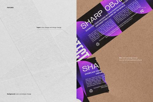 Paper tape mockup featuring purple and black tape strips on a brown textured surface, shown from a top view.