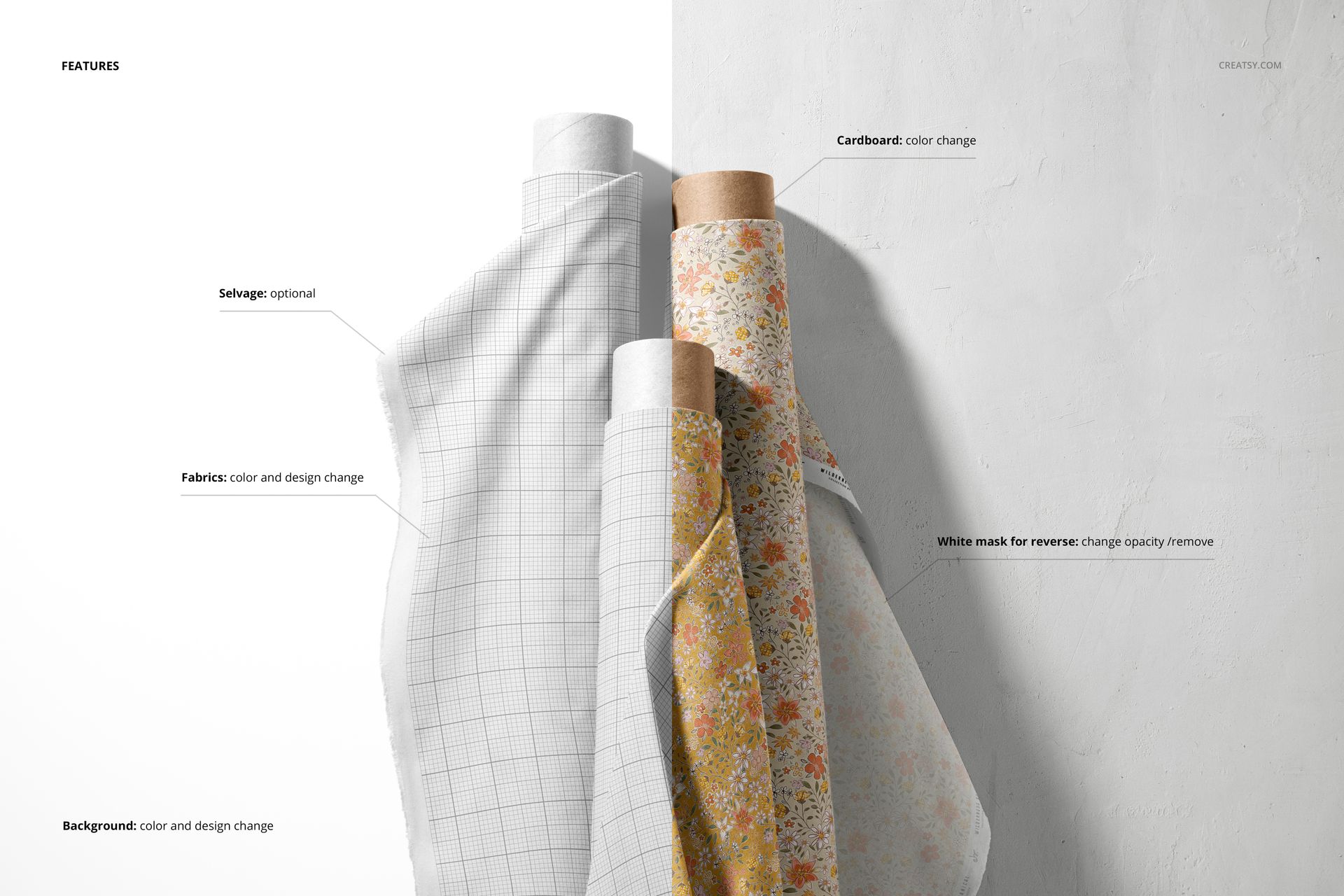 Customizable Fabric Rolls Mockup - mockup screenshot 3