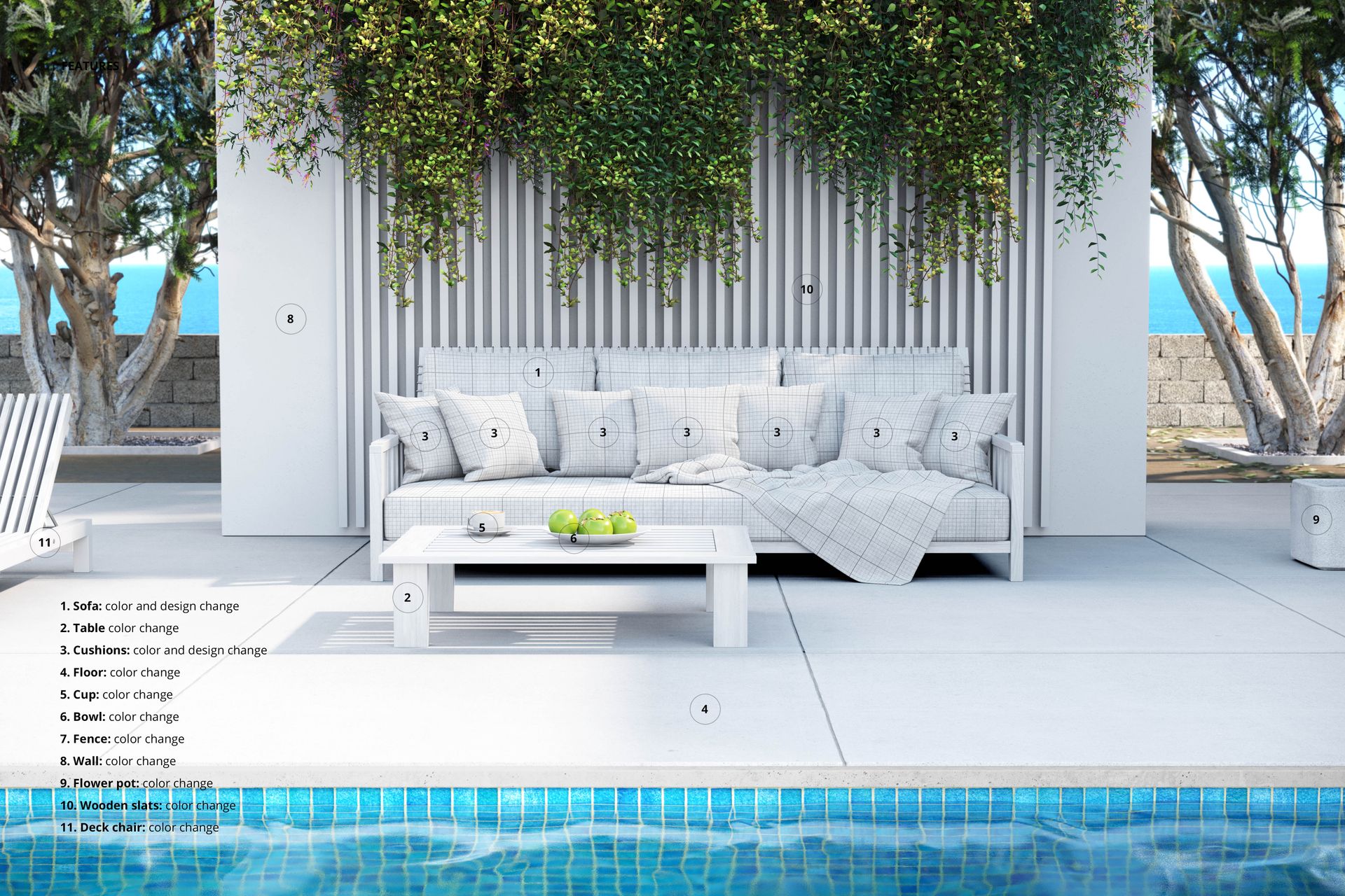 Outdoor Sofa with Pillows by the Pool Mockup - mockup screenshot 3