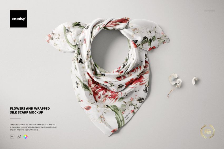 Flowers and Wrapped Silk Scarf Mockup - mockup screenshot 1