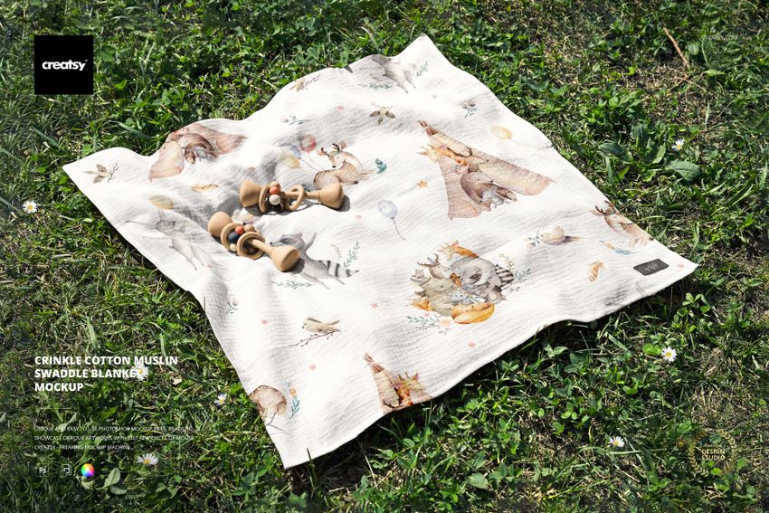 Crinkle Cotton Muslin Swaddle Blanket Mockup - mockup screenshot 1