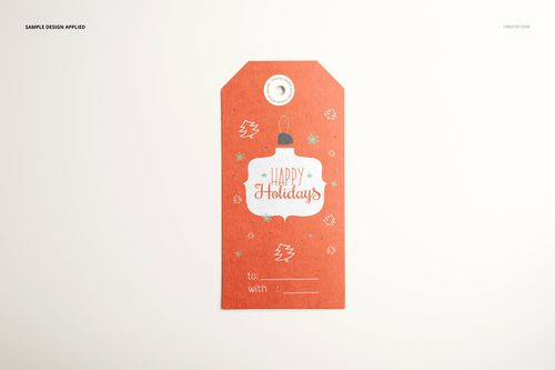 Rectangular paper label mockup with a holiday design, orange background, and blank fields for recipient and sender.