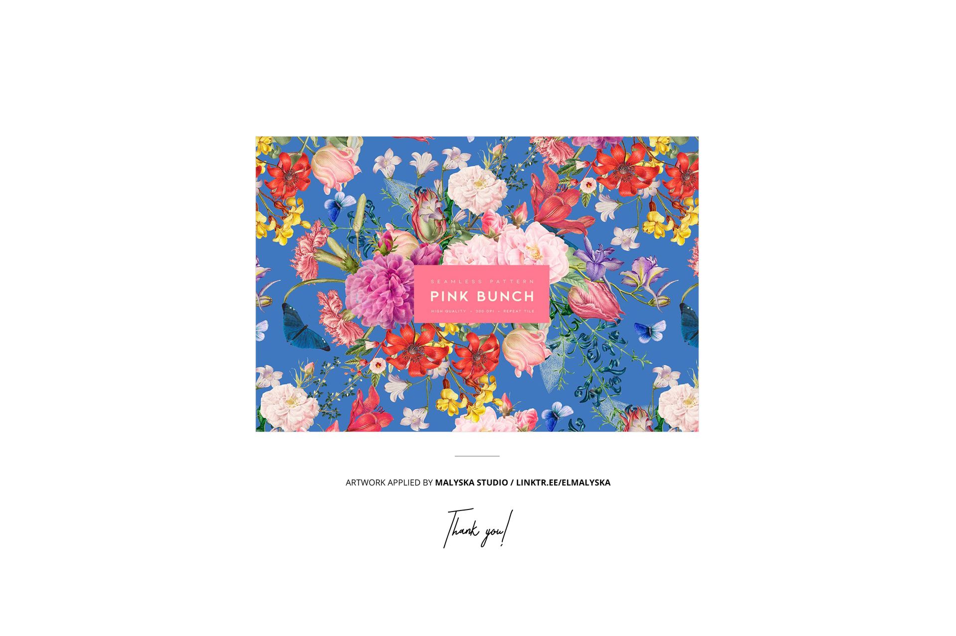Draped fabric mockup featuring a vibrant floral pattern on a blue background, displayed from a front view.