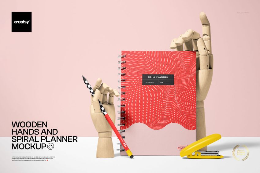 Wooden Hands and Spiral Planner Mockup - mockup screenshot 1