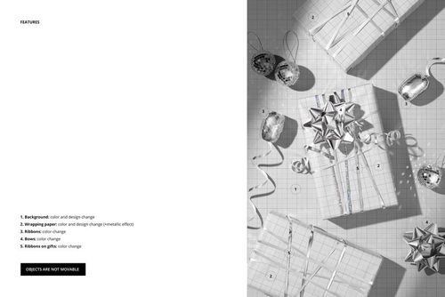 Top view of rectangular gift boxes wrapped in grid-patterned paper with metallic curling ribbons and bows, PSD mockup scene.