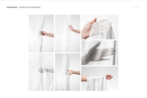 White habotai silk scarf mockup shown in various views, including close-ups of hand-rolled borders and hands holding fabric.