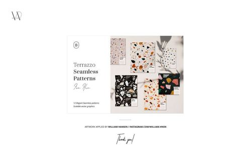 Front view of a baby snow suit mockup with fur trim, featuring a seamless terrazzo pattern design in multiple color variations.