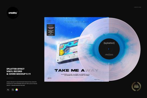 Splatter Effect Vinyl Record & Cover v.11 Mockup - mockup preview 1