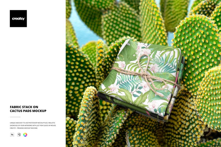 Fabric Stack on Cactus Pads Mockup - mockup screenshot 1