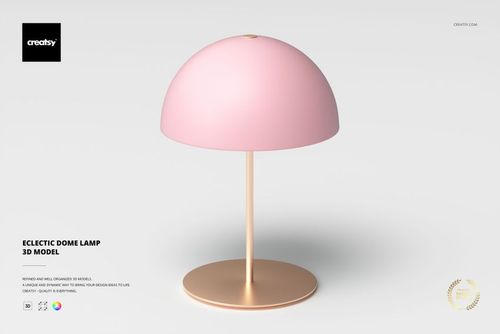 Modern dome lamp with a matte pink shade and gold base, shown from a front angle on a light gray background.