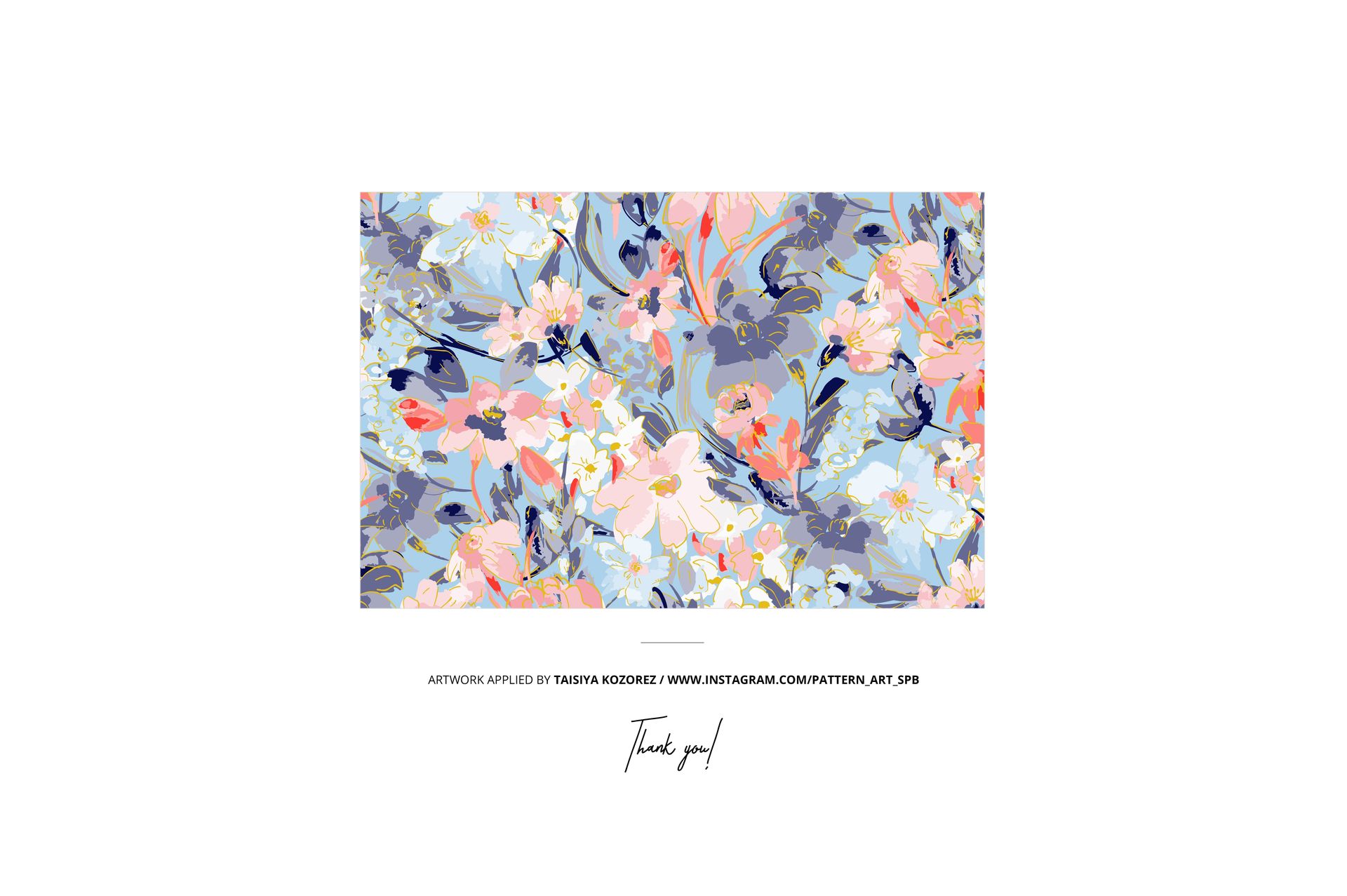 Jersey fabric mockup featuring a colorful mix of blue, pink, and yellow flowers, shown from a top view.