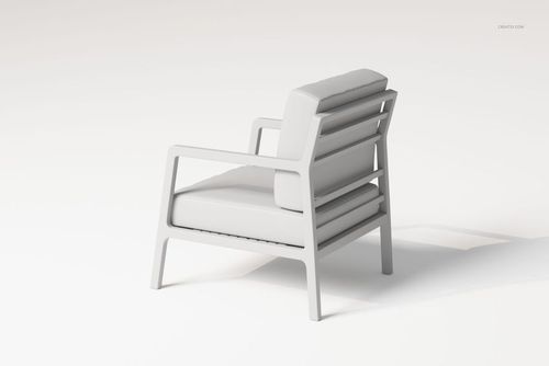 Modern lounge chair with a minimalist design, shown in a light gray color from a rear side angle on a plain background.