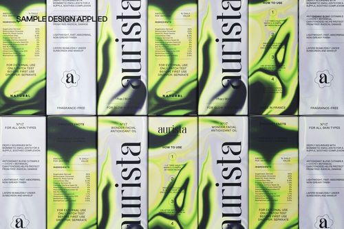 PSD mockup showing several beauty product boxes with modern green and black artwork, organized in a grid layout.