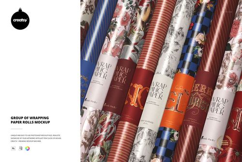 Group of Wrapping Paper Rolls Mockup - mockup preview 1