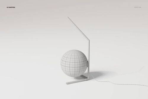 Minimalist globe accent lamp 3D model with a spherical base and angular stand, shown on a light background.