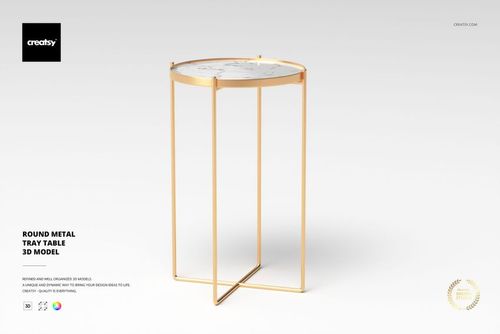 Round metal tray table with a gold frame and white marble top, shown from a front angle on a light background.