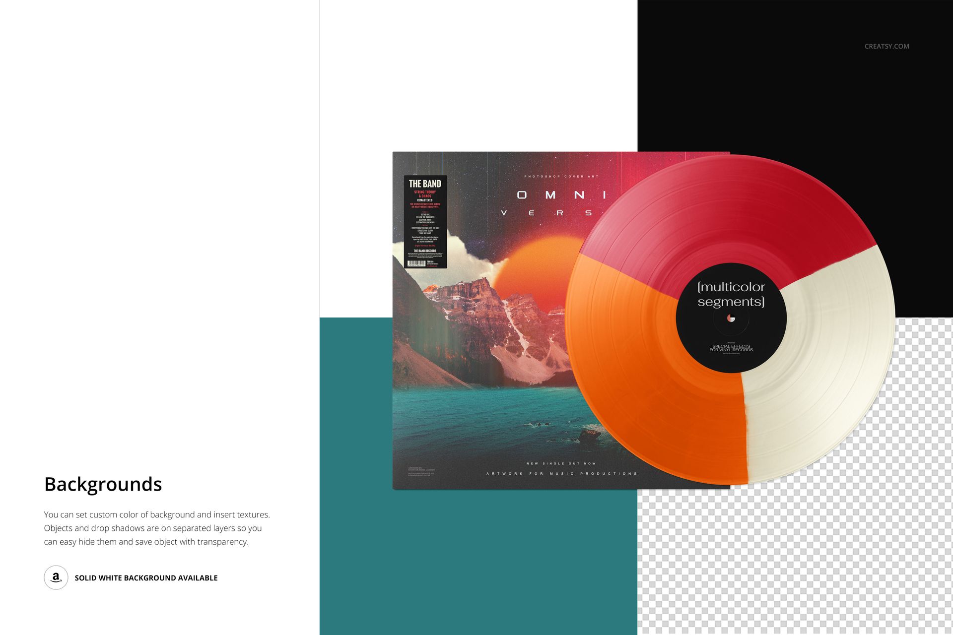 Multi-color Segments Effect Vinyl Record & Cover Mockup v.6 - mockup screenshot 5