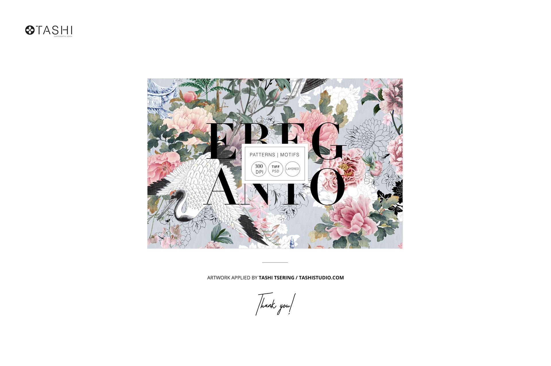 Fabric bolt mockup featuring a floral and crane pattern in pastel colors, shown from a front view on a white background.