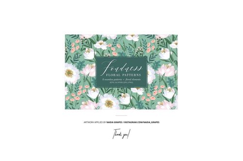 Close-up view of jersey fabric mockup featuring a green background with white and pink floral patterns.