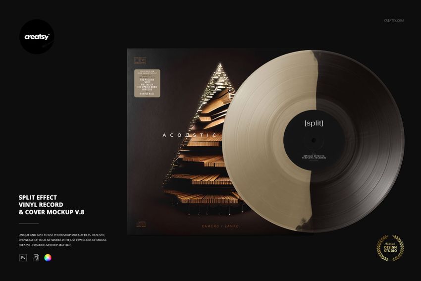 Split Effect Vinyl Record & Cover Mockup v.8 - mockup screenshot 1
