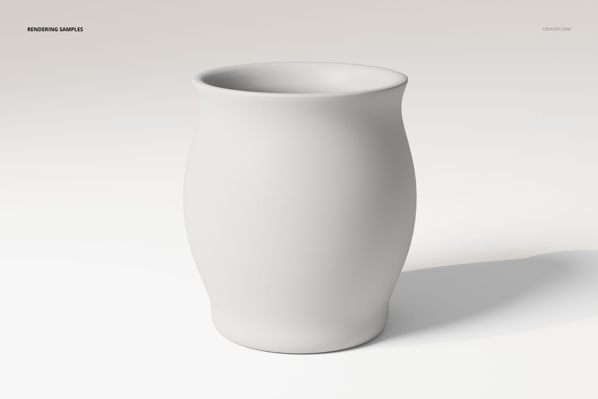 Front view of a simple clay plant pot with a rounded shape, shown on a light neutral background with soft shadows.