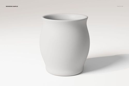 Front view of a simple clay plant pot with a rounded shape, shown on a light neutral background with soft shadows.