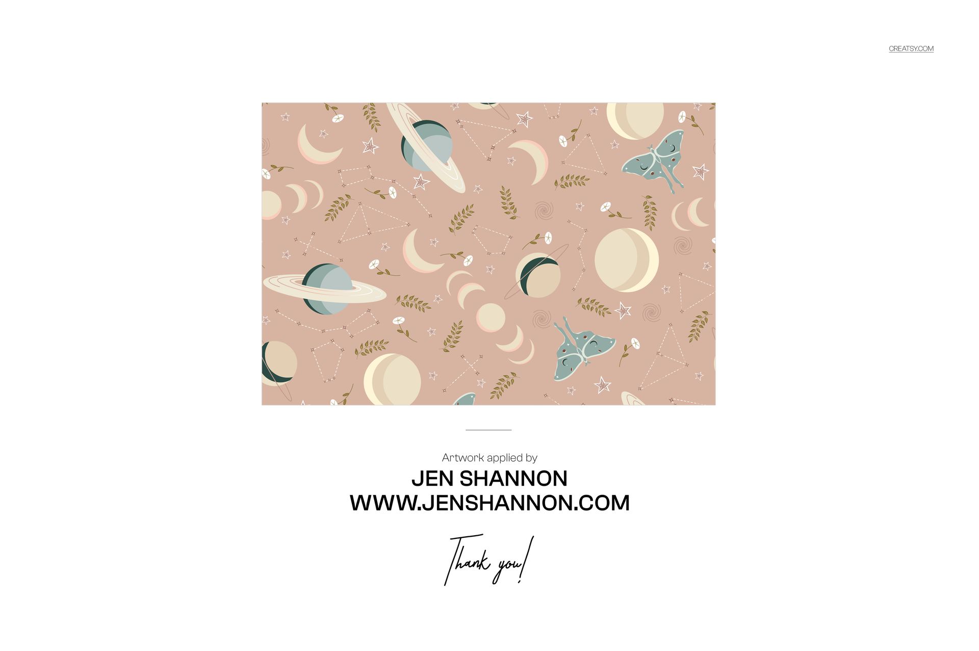 PSD mockup showing a baby knotted gown placed on a quilt, both featuring a pastel space-themed pattern with planets and stars.