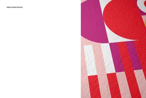 A3 fine art print mockup featuring a geometric abstract design in red, pink, and white, shown in close-up view.