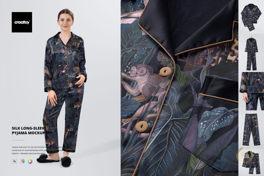 Silk Long-sleeve Pyjama Mockup Set - mockup screenshot 1