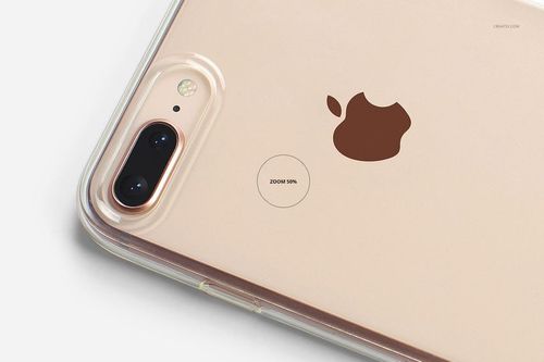 PSD mockup featuring a transparent case on an iPhone 8 Plus, viewed from the back with visible camera lenses.