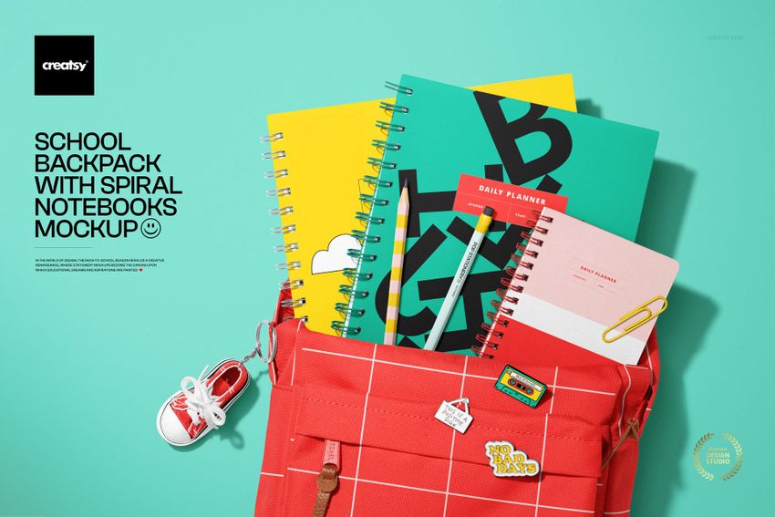 School Backpack with Spiral Notebooks Mockup - mockup screenshot 1