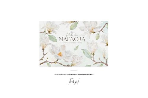 Hanging fabric mockup featuring a floral magnolia design with delicate branches and leaves in pastel colors.