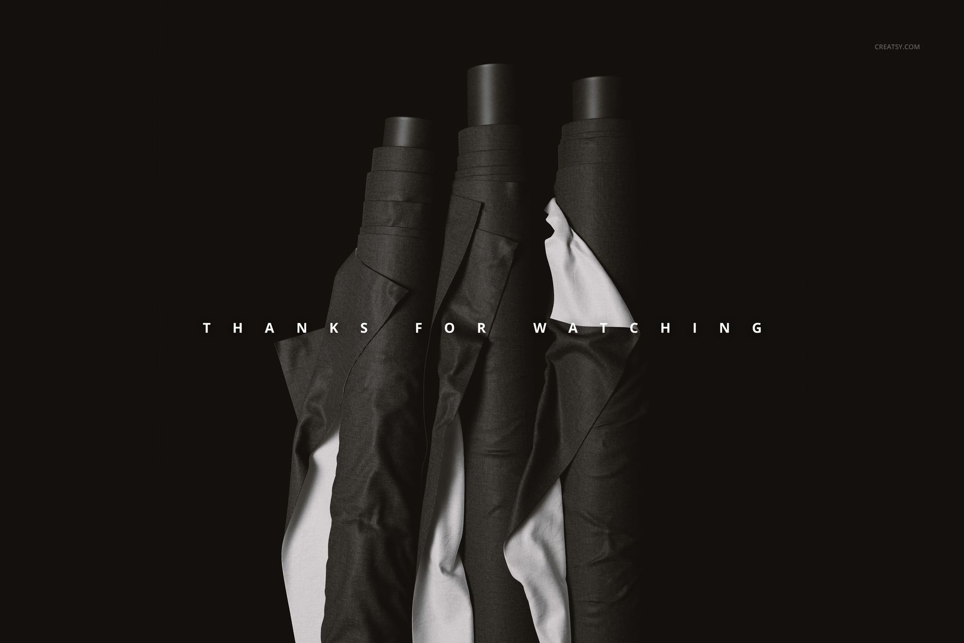 PSD mockup featuring three vertically positioned fabric rolls in black and white, arranged side by side.
