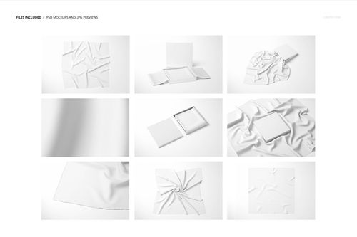 Set of twill silk scarf mockups showing various folded and flat arrangements with a white fabric texture.