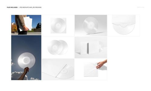 Translucent colored vinyl record mockup set showing various angles, including hand-held and close-up views.