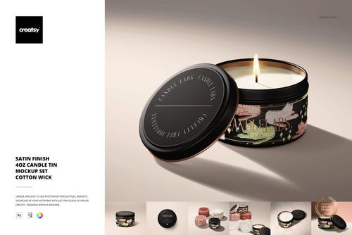 Satin Finish 4 oz. Candle Tin Mockup Set - Cotton Wick - mockup preview 1